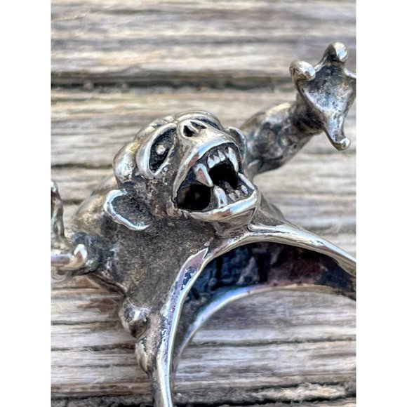 Vintage Mens Silverplate Biker statement ring King Kong Monster Size 13 - Picture 6 of 16